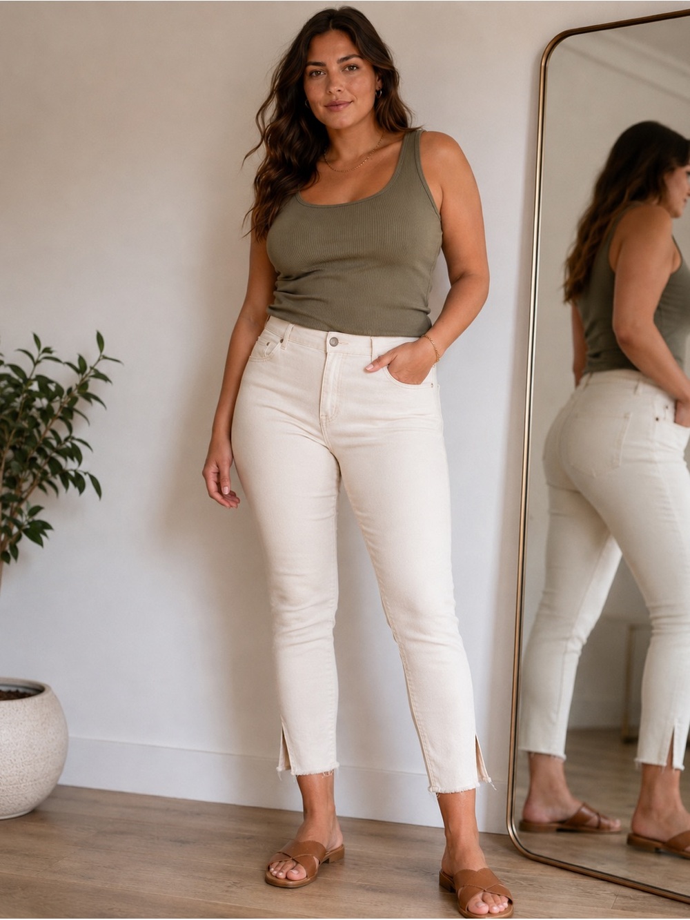 Boden Off-White Side Slit Skinny Jeans |  UK 16 / US 12